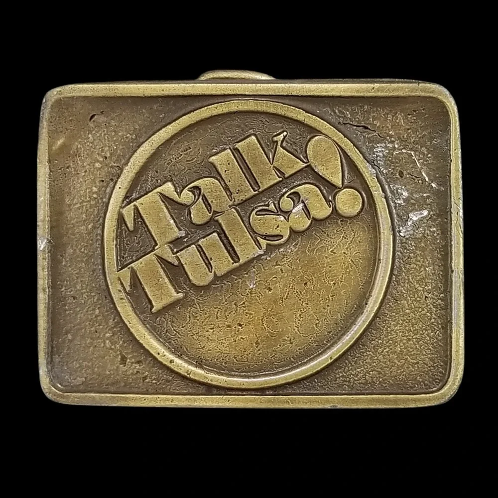 B & F Buckles Belt Buckle Talk Tulsa‎ Vintage Brass Plated Rectangular Western